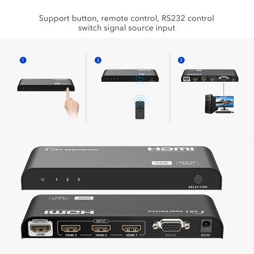 Speedex LKV301HDR-V2.0 3×1 for HDMI2.0 HDR 4Kx2K@60Hz, Simultaneous Connection of Multiple HDMI Device, Support button, remote control, RS232 Switch