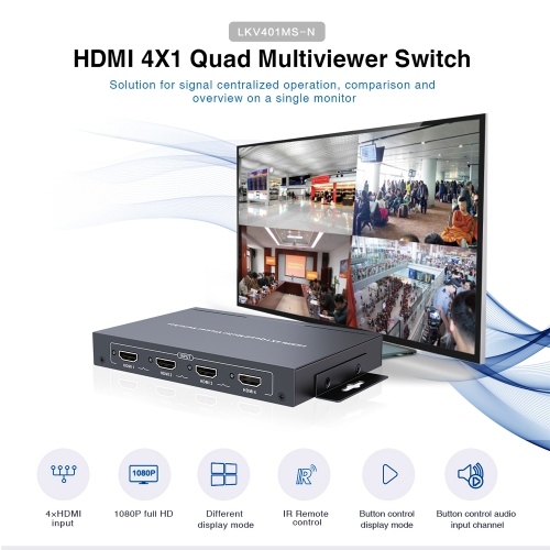 Speedex LKV401MS-N HDMI 4x1 Quad Multiviewer Switcher 1080p@60Hz, 4X HDMI input, 1x HDMI output