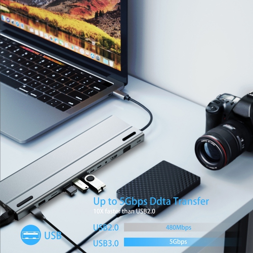 Station d’accueil USB-C 14-en-1, clé USB-C avec HDMI, VGA, 5 ports USB, PD, fente pour carte TF/SD, Port LAN RJ45, port audio 3,5 mm, 2 ports de
