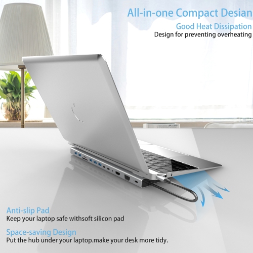 Station d’accueil USB-C 14-en-1, clé USB-C avec HDMI, VGA, 5 ports USB, PD, fente pour carte TF/SD, Port LAN RJ45, port audio 3,5 mm, 2 ports de