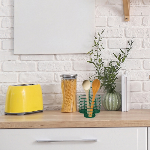 10" Green 3-Slot Metal Utensil Holder