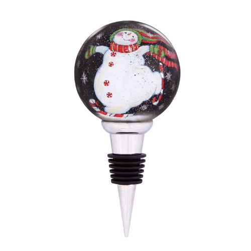Image 1 of 2.. 5.75" Ne'Qwa "Peppermint Skates" Glass Christmas Wine Stopper