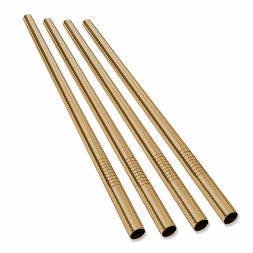 Set of 4 Handcrafted Antique Copper Stainless Steel Re-usable Drinking Straws 8.5"