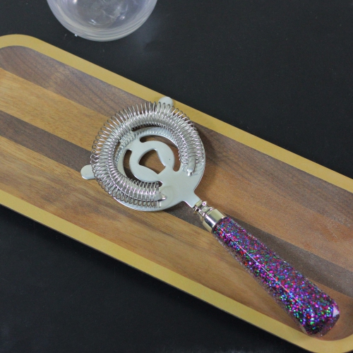 9" Transparent Multi Glitter and Gold Stainless Steel Bar Cocktail Strainer
