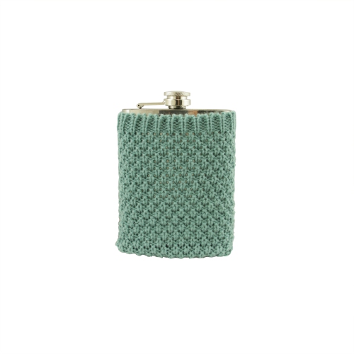 Stainless Steel Drinking Flask with Cozy Robin's Egg Blue Knit Sweater - 7 oz