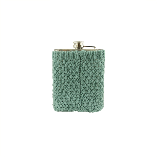 Stainless Steel Drinking Flask with Cozy Robin's Egg Blue Knit Sweater - 7 oz