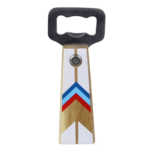 Image 1 de 2.. Ouvre-bouteille de 6 po en argent avec poignée légère en bois d’acacia