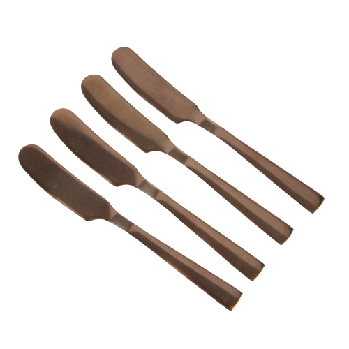 Set of 4 Rose Gold Stainless Steel Traditional Style Spreader Knives 5.5"