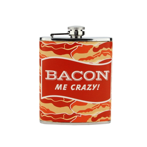 Image 1 de 2.. Bacon Me Crazy! Flacon de poche de fantaisie en acier inoxydable - 7 oz