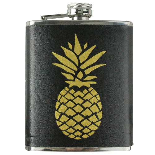 Ensemble de 3 verres à liqueur et flacon d'ananas tropical noir et doré métallique
