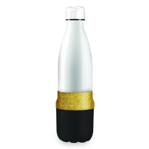 12.5" White and Gold Glittered Insulted Portable Wine Carrier with Black Cups