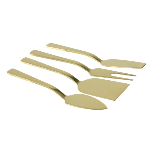 Set of 4 Metallic Gold Stainless Steel Modern Style Cheese Knives 5.25"