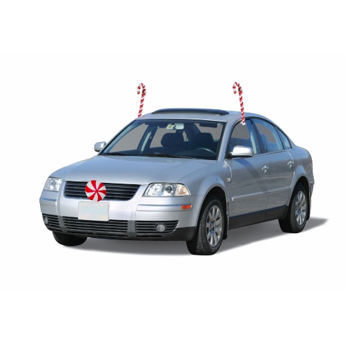 Image 1 de 2.. Trousse de décoration de Noël pour voiture en forme de canne de Noël – taille universelle – 19 po – blanc et rouge