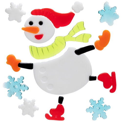 6-Piece Skating Snowman and Snowflakes Gel Christmas Window Clings