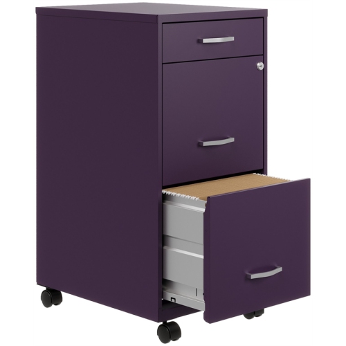 Space Solutions 18"D 3 Drawer Mobile Metal File Cabinet Midnight Purple