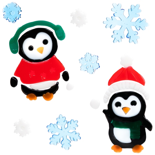 8-Piece Penguin and Snowflake Gel Christmas Window Clings, 7.75"