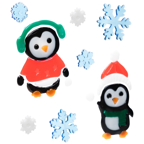 8-Piece Penguin and Snowflake Gel Christmas Window Clings, 7.75"