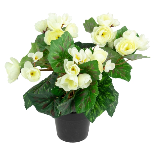 11" Cream Potted Silk Begonia Spring Artificial Floral Arrangement