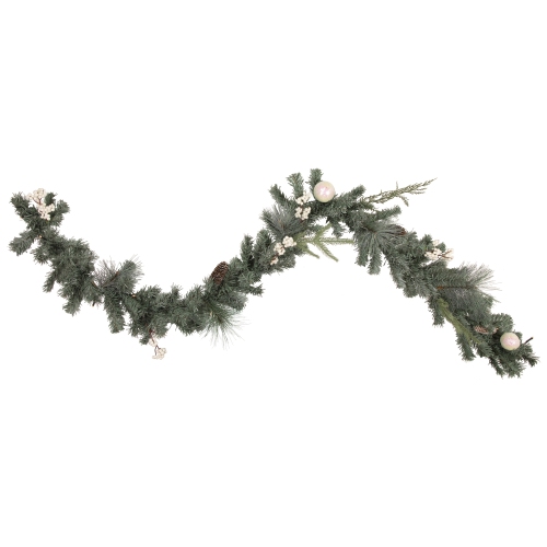 Image 1 of 5.. Pre-Lit LED Mixed Pine and Berries B/O Christmas Garland - 6' x 12" - Warm White Lights
