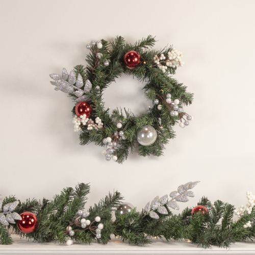 Pre-Lit LED Battery Operated Pre-Decorated Pine Christmas Garland - 6' x 10" - Warm White Lights