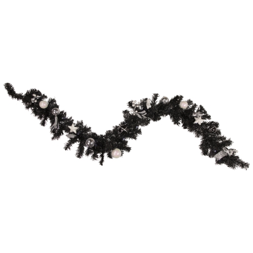 Image 1 of 3.. Pre-Lit Battery Operated Black Pine Artificial Christmas Garland - 6' x 10" - Cool White LED Lights