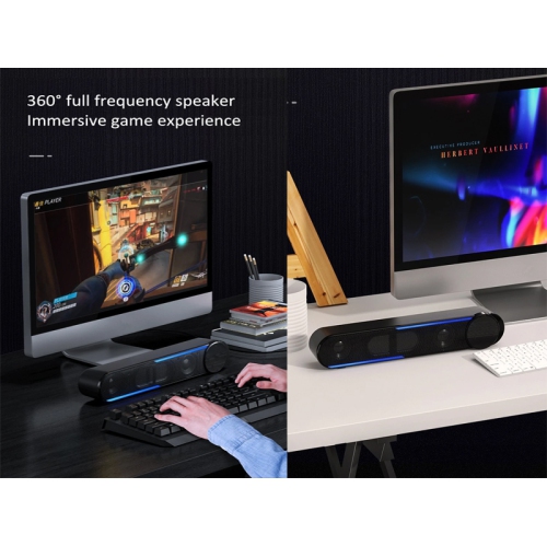 Havit M18 Double Drivers HiFi Bass 3.5MM AUX + USB Power LED Desktop Speaker Computer Sound Bar_Black