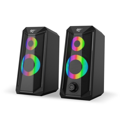 HAVIT  2.0 Channel 3.5MM Plug + USB Powered Dynamic RGB Lights Stereo Electronic Sports Speaker for Gamers_Black