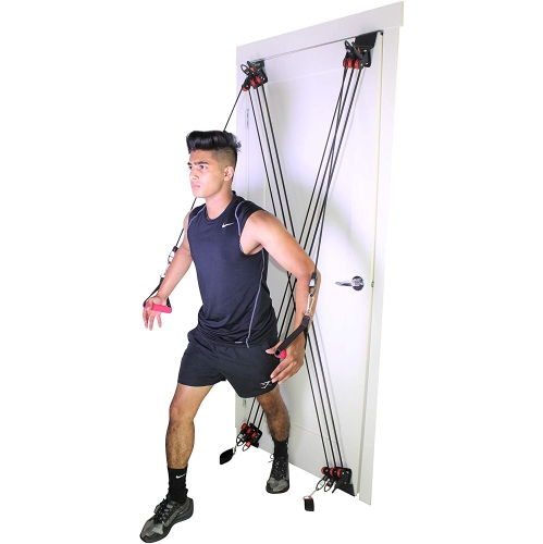 X Factor Door Gym Home Gym Complete Full Body Workout Total Exercise System | Multi Gym Doorway Fitness Strength Training + Straight Bar, 2 Padded