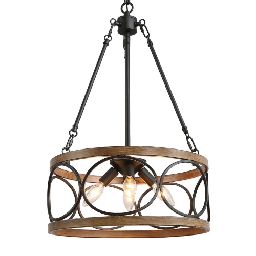 Modern 4-Light Wood Drum Chandelier