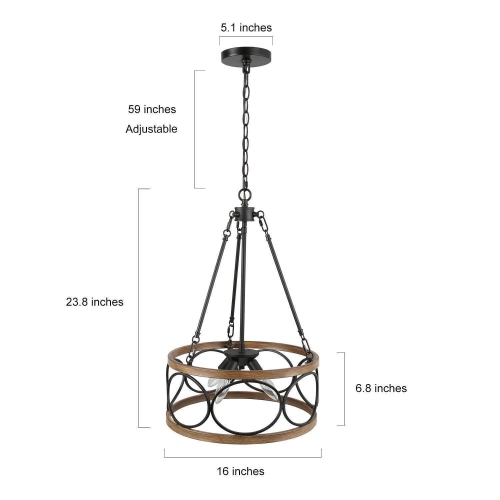 Modern 4-Light Wood Drum Chandelier