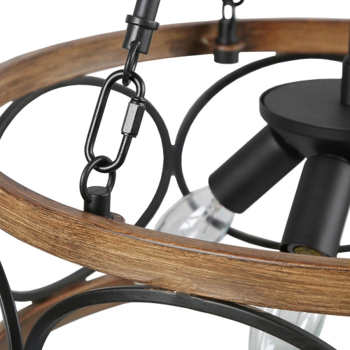 Modern 4-Light Wood Drum Chandelier