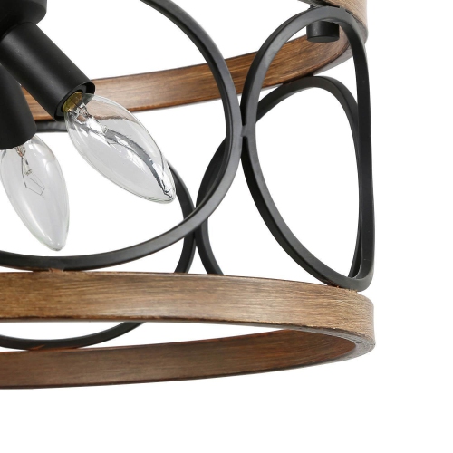 Modern 4-Light Wood Drum Chandelier