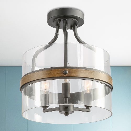 Modern 3-Light Drum Semi-Flush Mount
