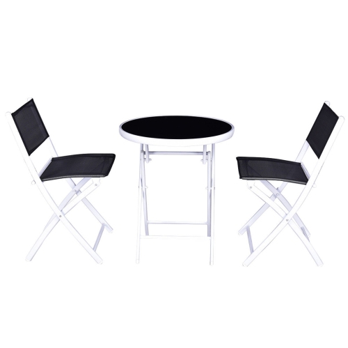 SLICKBLUE  3 PCs Folding Bistro Table Chairs Set Garden Backyard Patio Furniture New- In Black