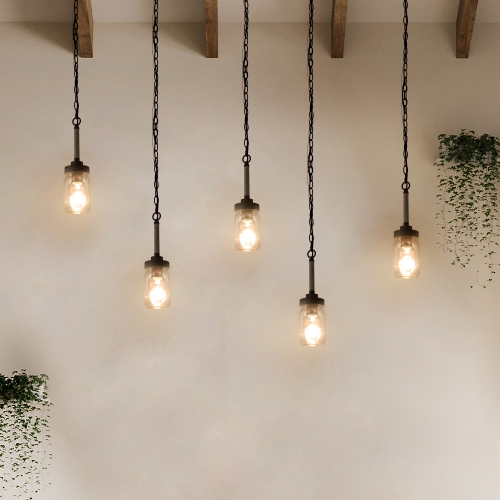 Industrial 1-Light Single Mason Jar Pendant with Wood Stick