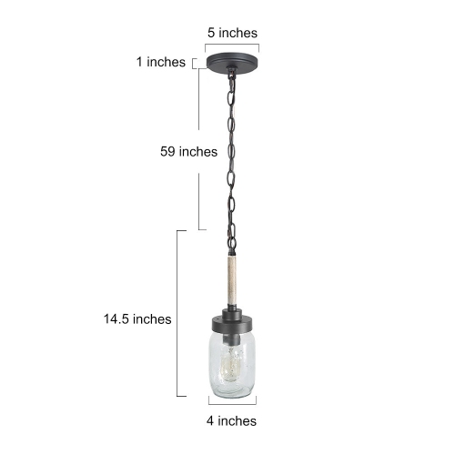 Industrial 1-Light Single Mason Jar Pendant with Wood Stick