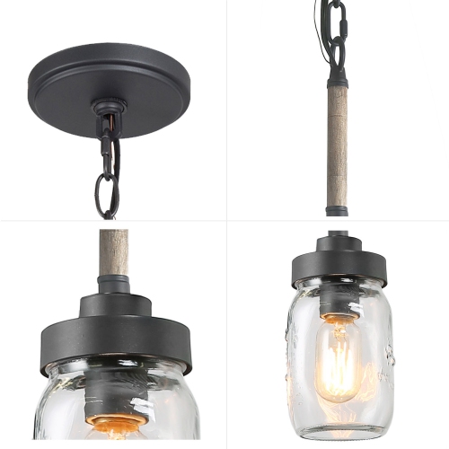 Industrial 1-Light Single Mason Jar Pendant with Wood Stick