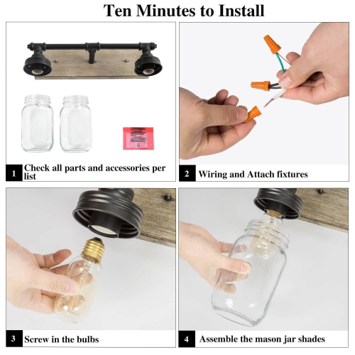 Industrial 2-Light Mason Jar Minimal Farmhouse Bathroom Vanity Light