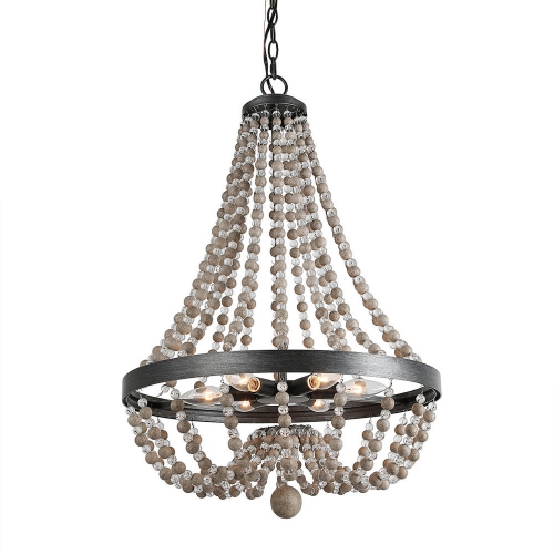 Bohemian 6-Light Traditional Chandelier with Gray Wood Beads