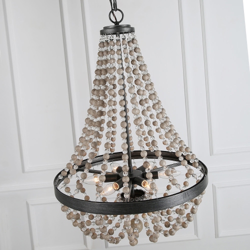 Bohemian 6-Light Traditional Chandelier with Gray Wood Beads