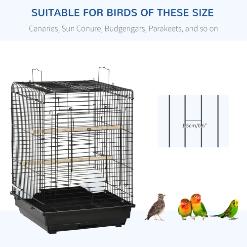 PawHut 23" Bird Cage Flight Parrot House Cockatiels Playpen with Open Play Top and Feeding Bowl Perch Pet Furniture Black