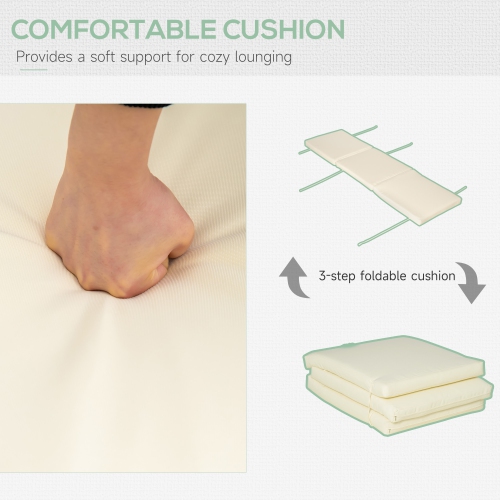 Outsunny Wooden Folding Chaise Lounge, Outdoor Chaise Lounge Chair, Garden Reclining Tanning Chair with 4 Adjustable Back Soft Cushions, Light Grey