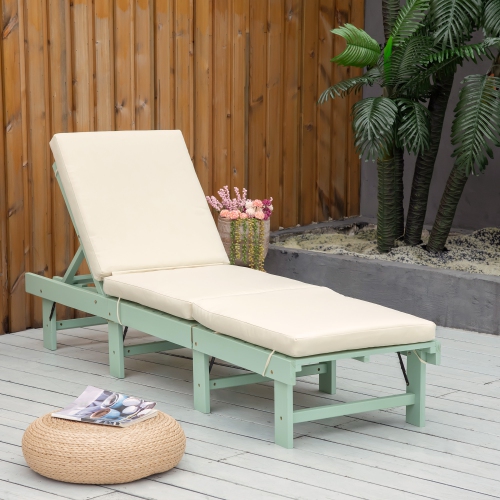 Outsunny Wooden Folding Chaise Lounge, Outdoor Chaise Lounge Chair, Garden Reclining Tanning Chair with 4 Adjustable Back Soft Cushions, Green