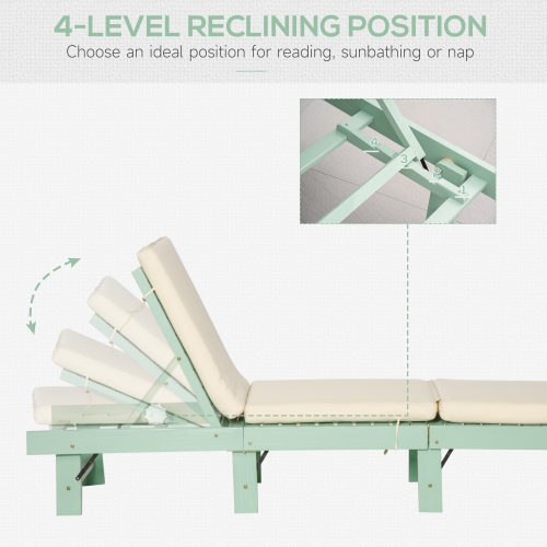 Outsunny Wooden Folding Chaise Lounge, Outdoor Chaise Lounge Chair, Garden Reclining Tanning Chair with 4 Adjustable Back Soft Cushions, Green
