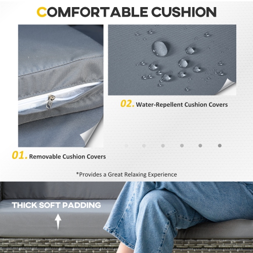 Outsunny 2 Seat Patio Loveseat Deluxe Wicker Sofa Chair Outdoor Rattan Furniture Couch All Weather with Cushion for Balcony, Deck, Garden and