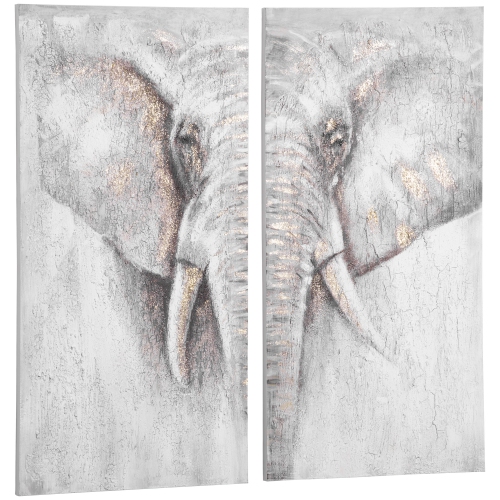 HOMCOM  " 2 Panel Elephant Art Hand-Painted Canvas Animal Wall Art Painting With Heavy Texture, for Living Room Bedroom Decor Grey, 47.25"" X 47.25"""