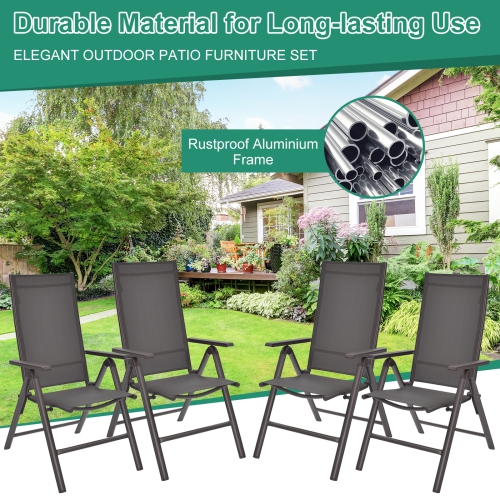 2 Pieces Patio Folding Dining Chairs Aluminium Adjustable Back-Gray