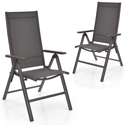 2 Pieces Patio Folding Dining Chairs Aluminium Adjustable Back-Gray