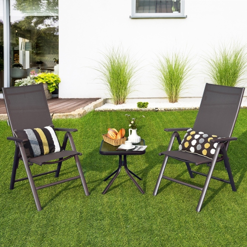 2 Pieces Patio Folding Dining Chairs Aluminium Adjustable Back-Gray