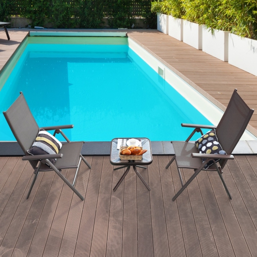 2 Pieces Patio Folding Dining Chairs Aluminium Adjustable Back-Gray